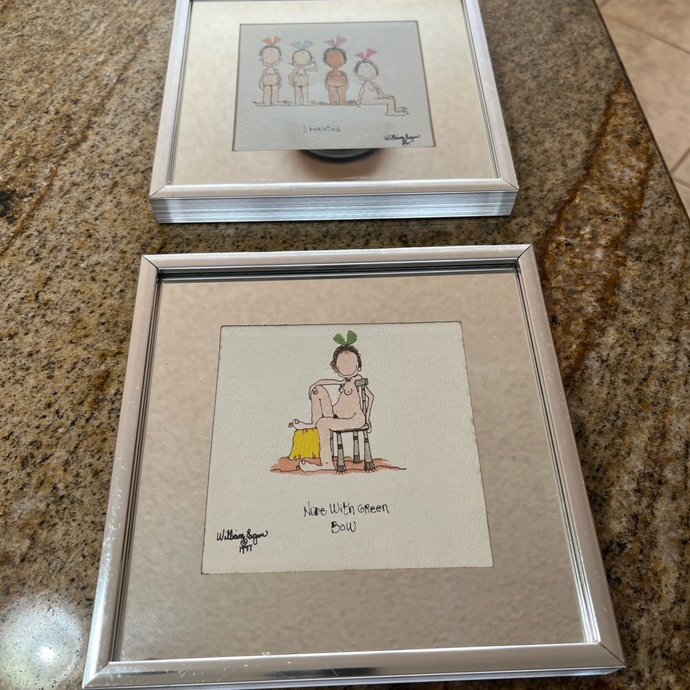 Set of 2 William Logan (1977) Watercolors / Framed and Matted / Mirror Mats
